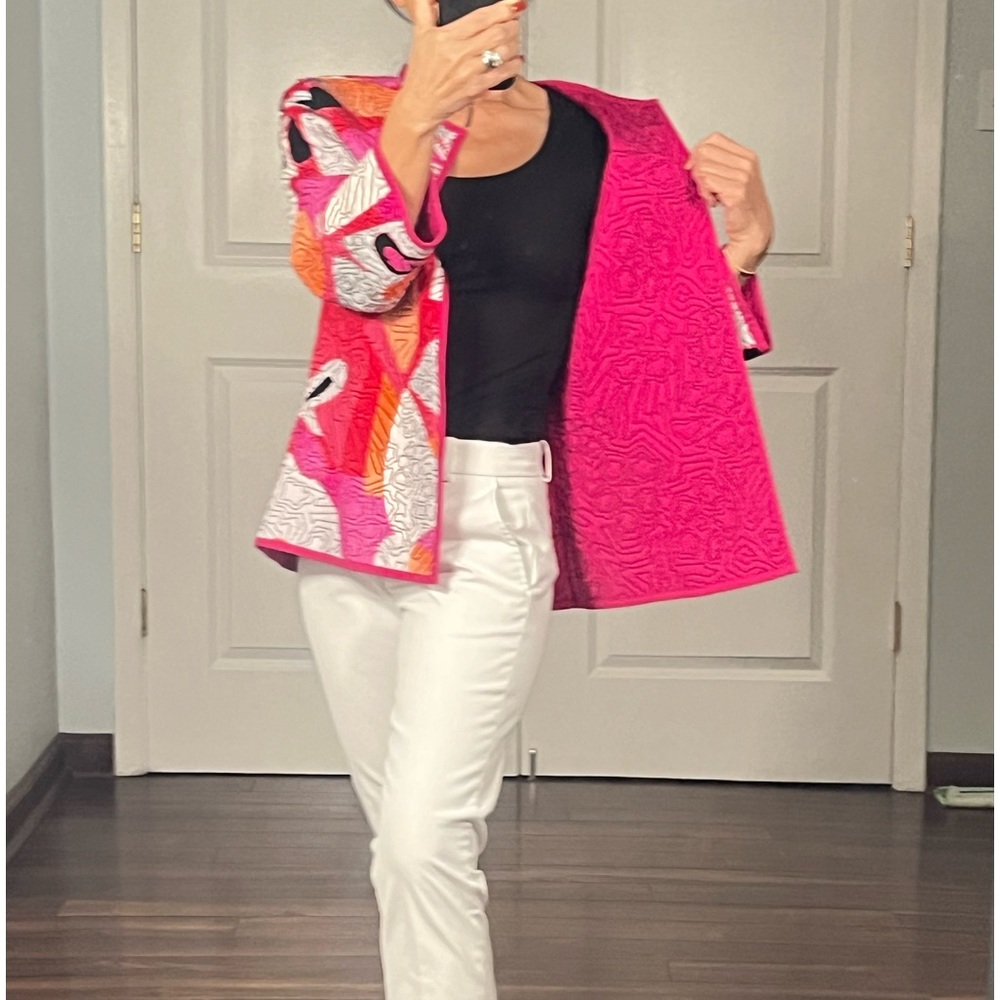 Chico's Reversible Heritage Quilted Open Front
Jacket/Cardigan - Picture 4 of 9